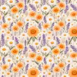 Tricoline Estampada Margarida com Lavanda 100% Algodão 1,50m largura - Variante 1