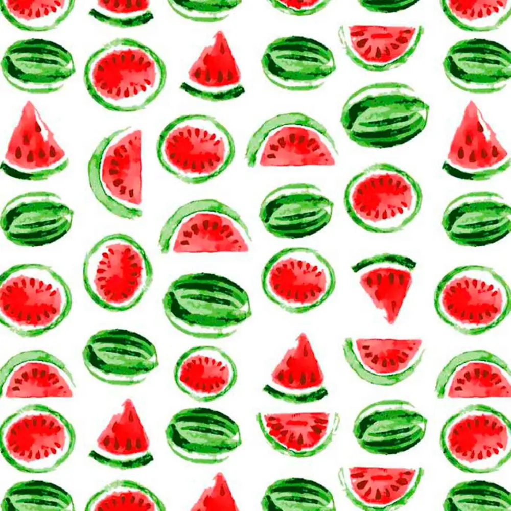 Tricoline Estampada - Melancia Fundo Branco - 100% Algodão - Variante 1 Tricoline Estampada - Melancia Fundo Branco - 100% Algodão - Variante 1