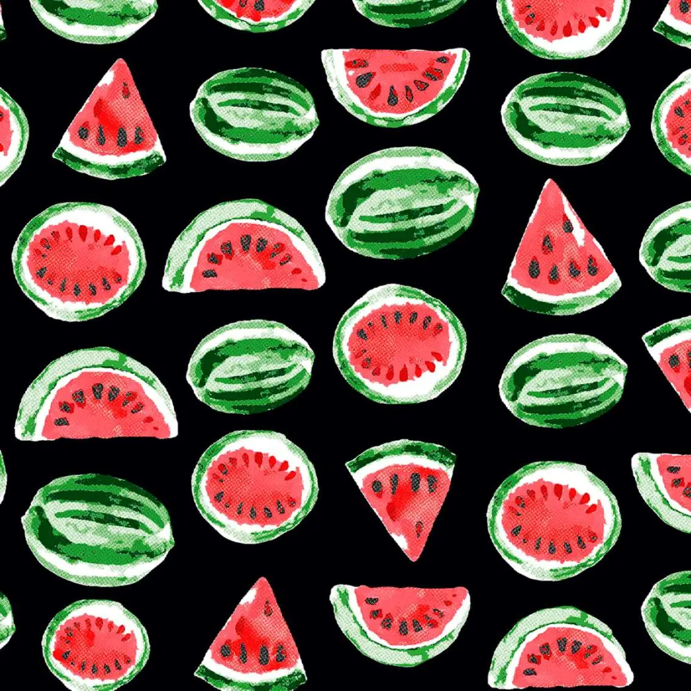 Tricoline Estampada - Melancia Fundo Preto - 100% Algodão - Variante 1 Tricoline Estampada - Melancia Fundo Preto - 100% Algodão - Variante 1