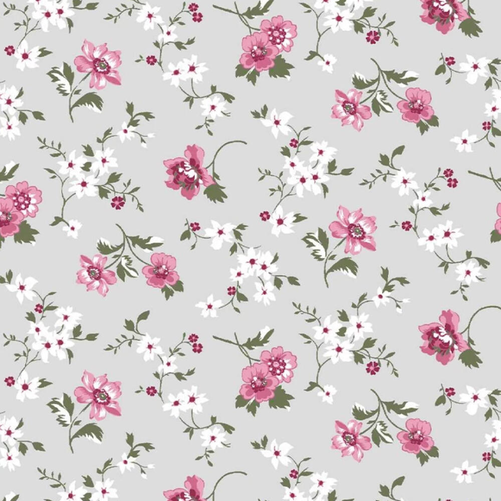 Tricoline Estampada - Mini Flores Fundo Cinza - 100% Algodão - 1,50m Largura - Variante 1