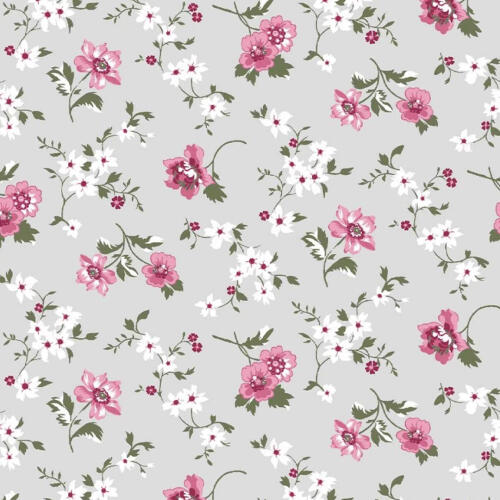 Tricoline Estampada - Mini Flores Fundo Cinza - 100% Algodão - 1,50m Largura - Variante 1
