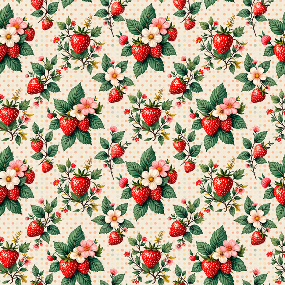 Tricoline Estampada Morango com Flores 100% Algodão 1,50m Largura - Variante 1