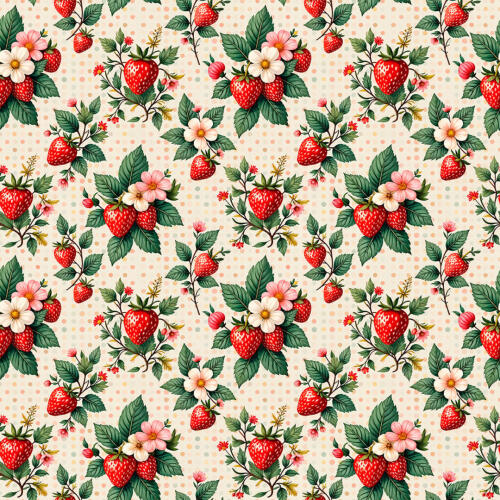 Tricoline Estampada Morango com Flores 100% Algodão 1,50m Largura - Variante 1