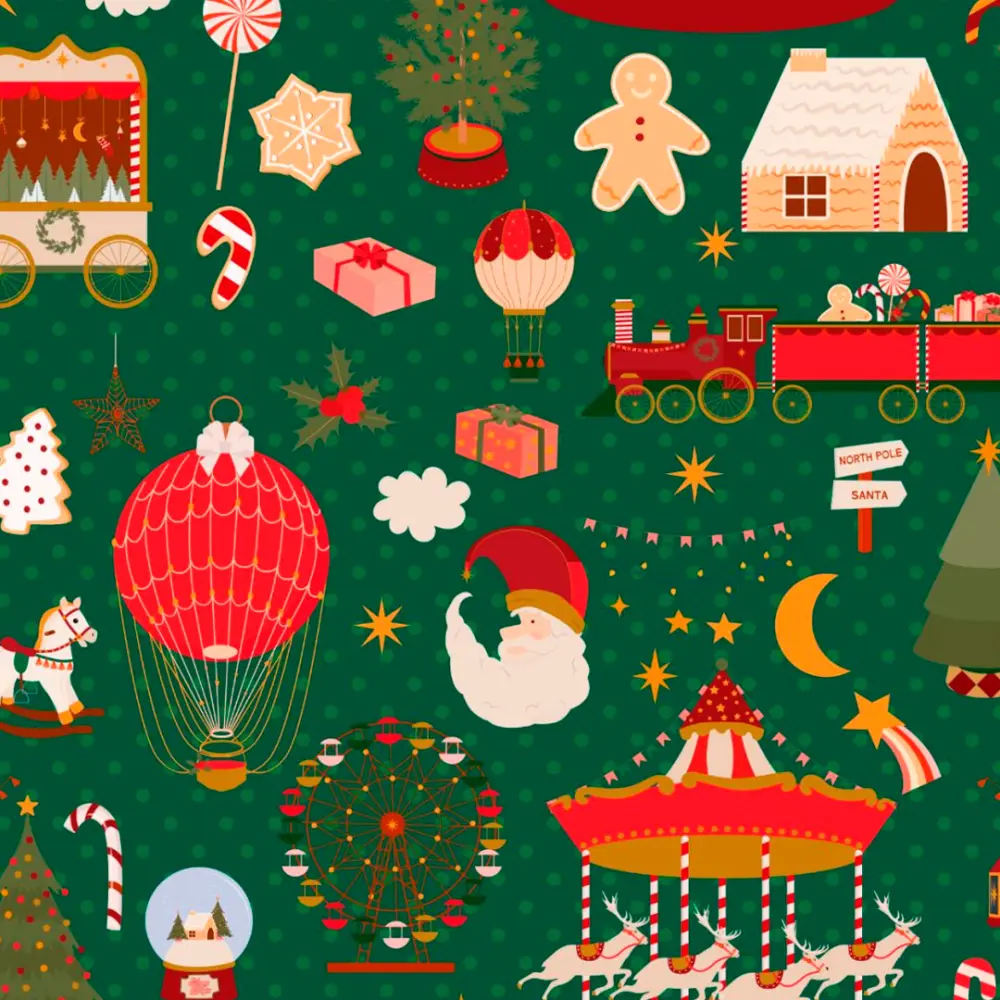 Tricoline Estampada Natal Brinquedos Natalinos 100% Algodão 1,50m Largura - Variante 1 Tricoline Estampada Natal Brinquedos Natalinos 100% Algodão 1,50m Largura - Variante 1