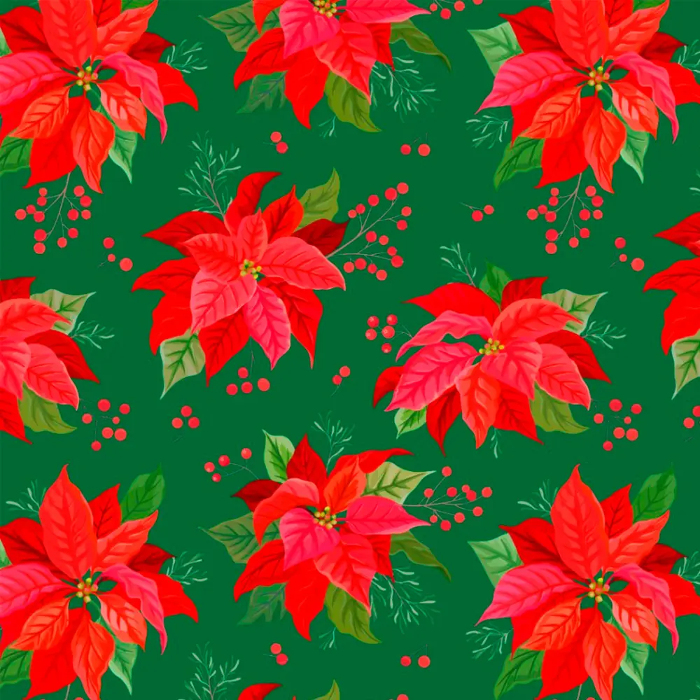 Tricoline Estampada Natal Flor com Azevinho 100% Algodão 1,50m Largura - Variante 1 Tricoline Estampada Natal Flor com Azevinho 100% Algodão 1,50m Largura - Variante 1