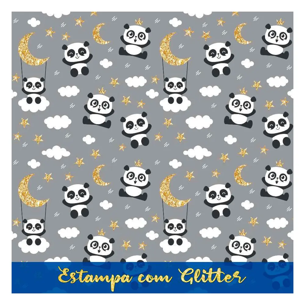 Tricoline Estampada - Pandinha Dourado- 100% Algodão - 1,50m largura - Variante 1 Tricoline Estampada - Pandinha Dourado- 100% Algodão - 1,50m largura - Variante 1