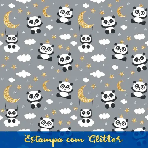Tricoline Estampada - Pandinha Dourado- 100% Algodão - 1,50m largura - Variante 1 Tricoline Estampada - Pandinha Dourado- 100% Algodão - 1,50m largura - Variante 1