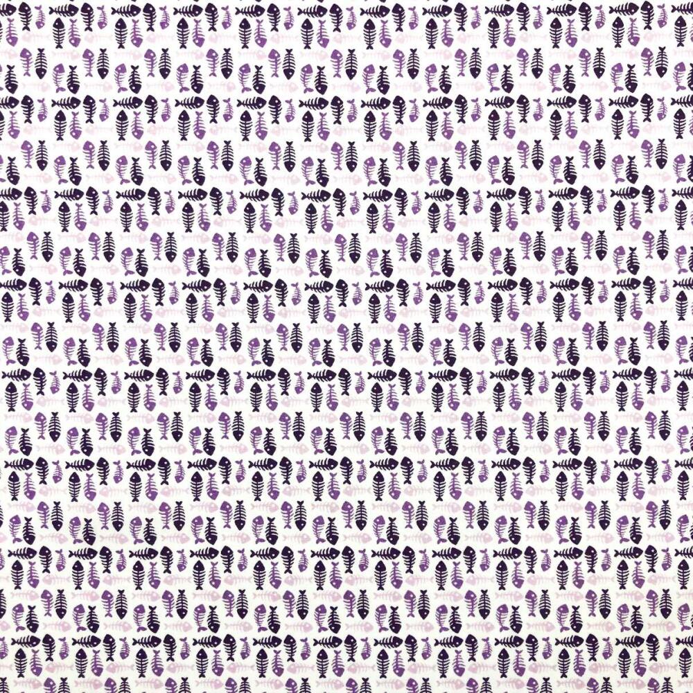 Tricoline Estampada - Peixinho - Promoção - Roxo