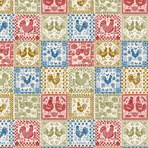 Tricoline Estampada Quadros de Galos 100% Algodão 1,50m Largura - Variante 1