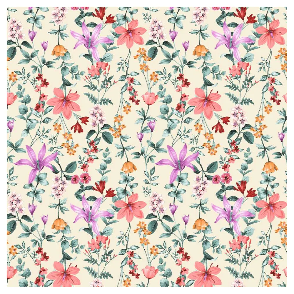 Tricoline Estampada - Ramos Flores Fundo Creme - 100% Algodão - 1,50m Largura - Variante 1 Tricoline Estampada - Ramos Flores Fundo Creme - 100% Algodão - 1,50m Largura - Variante 1