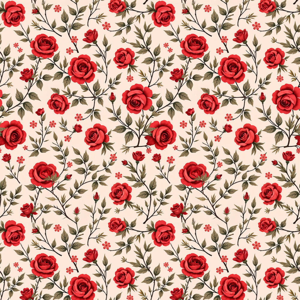 Tricoline Estampada Ramos Rosas Vermelhas 100% Algodão 1,50m Largura - Variante 1