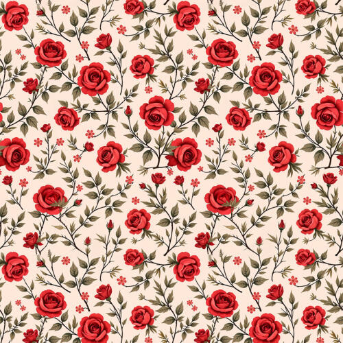 Tricoline Estampada Ramos Rosas Vermelhas 100% Algodão 1,50m Largura - Variante 1