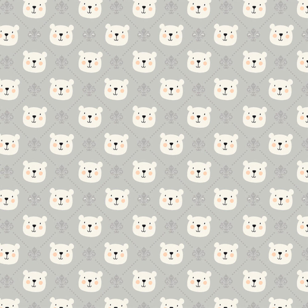 Tricoline Estampada Rosto de Ursinho 100% Algodão 1,50m largura - Cinza