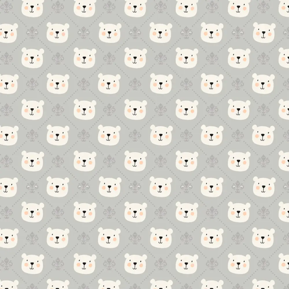 Tricoline Estampada Rosto de Ursinho 100% Algodão 1,50m largura - Cinza