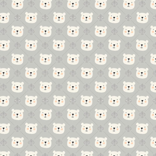 Tricoline Estampada Rosto de Ursinho 100% Algodão 1,50m largura - Cinza