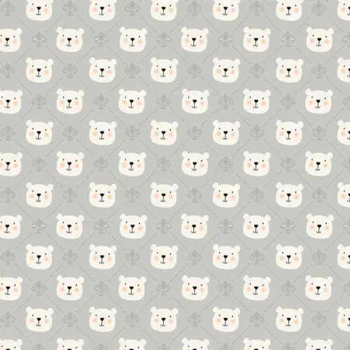 Tricoline Estampada Rosto de Ursinho 100% Algodão 1,50m largura - Cinza