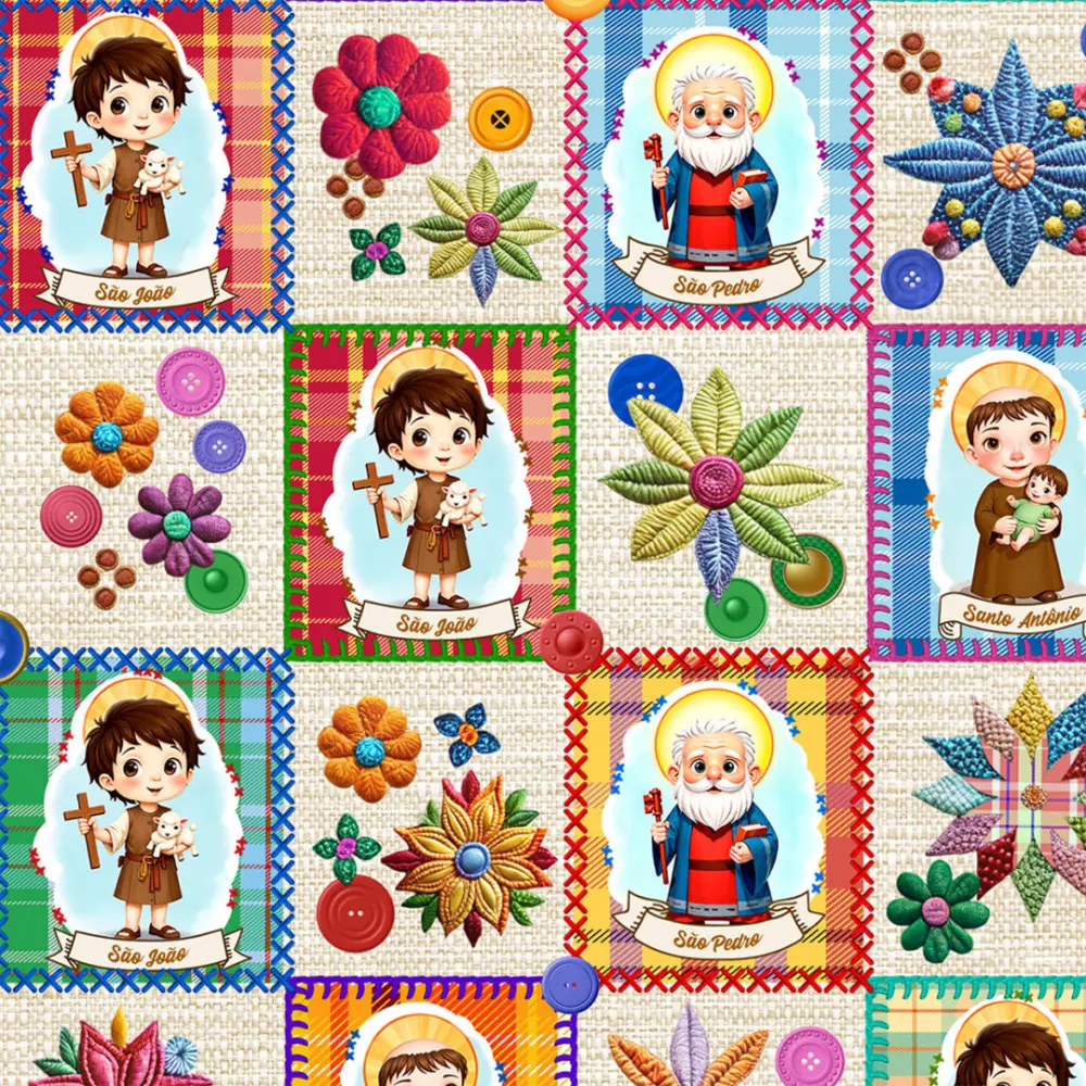Tricoline Estampada Santinhos de São João 100% Algodão 1,50m largura - Variante 1 Tricoline Estampada Santinhos de São João 100% Algodão 1,50m largura - Variante 1