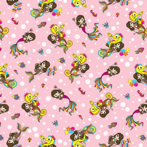 Tricoline Estampada - Sereia Fundo Rosa - 100% Algodão - 1,50m Largura - Variante 1 Tricoline Estampada - Sereia Fundo Rosa - 100% Algodão - 1,50m Largura - Variante 1