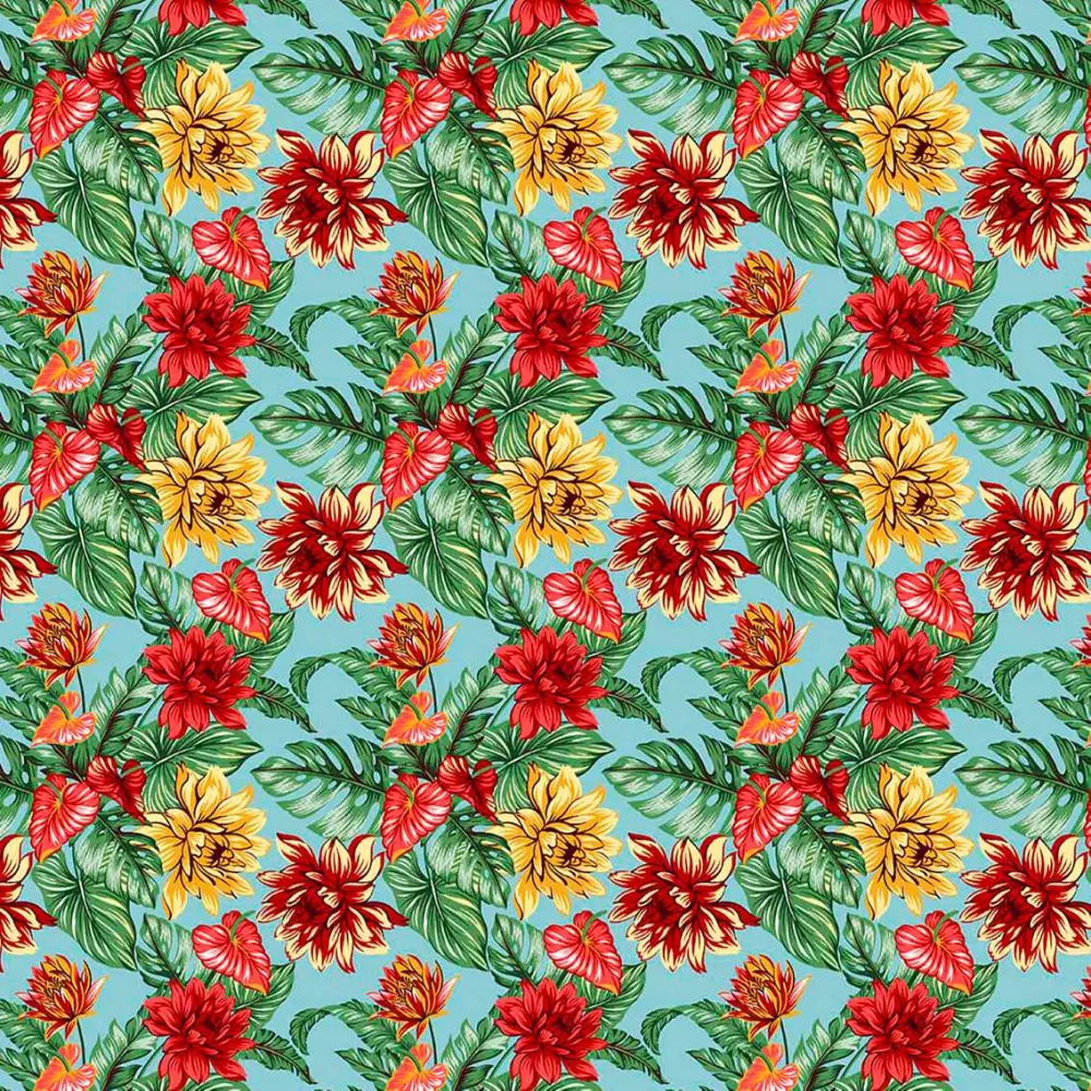 Tricoline Estampada - Tropical Fundo Azul - 100% Algodão - Variante 1 Tricoline Estampada - Tropical Fundo Azul - 100% Algodão - Variante 1