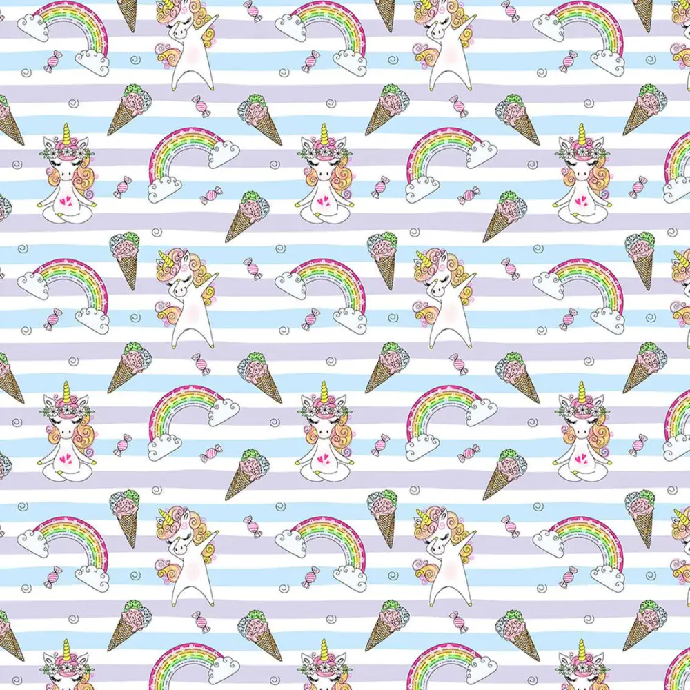 Tricoline Estampada - Unicórnio Listra Roxa/Azul - 100% Algodão - 1,50m Largura - Variante 1 Tricoline Estampada - Unicórnio Listra Roxa/Azul - 100% Algodão - 1,50m Largura - Variante 1