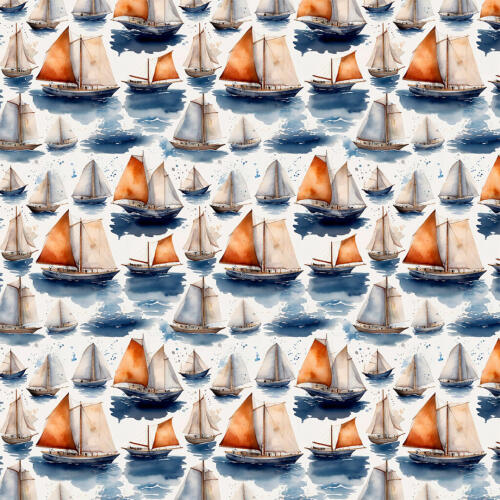 Tricoline Estampada Veleiro Aquarelado 100% Algodão 1,50m Largura - Variante 1