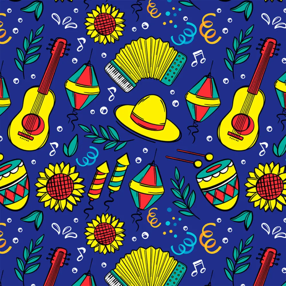 Tricoline Estampada Viola de São João 100% Algodão 1,50m largura - Variante 1 Tricoline Estampada Viola de São João 100% Algodão 1,50m largura - Variante 1