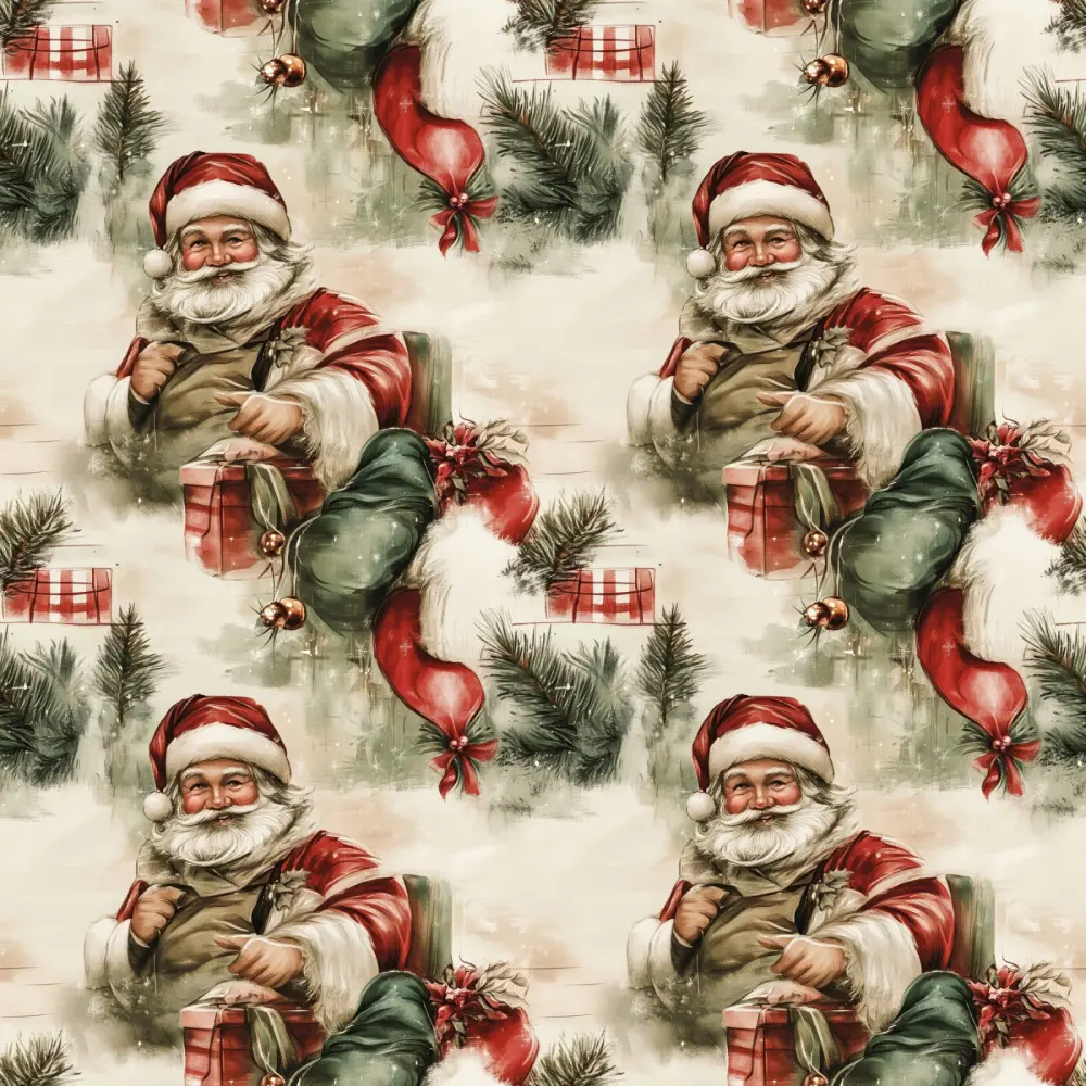 Tricoline Exclusiva Coleção Natal Papai Noel Vintage 100% Algodão 1,50m Largura - Noel