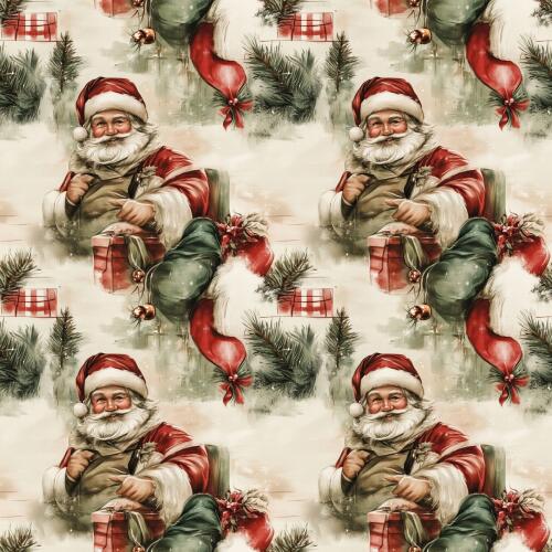 Tricoline Exclusiva Coleção Natal Papai Noel Vintage 100% Algodão 1,50m Largura - Noel