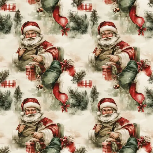 Tricoline Exclusiva Coleção Natal Papai Noel Vintage 100% Algodão 1,50m Largura - Noel