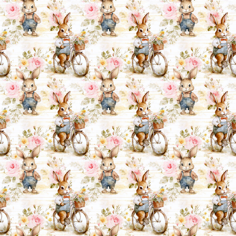 Tricoline Exclusiva Páscoa Coleção Coelhos Românticos 100% Algodão 1,50m Largura - Bicicleta