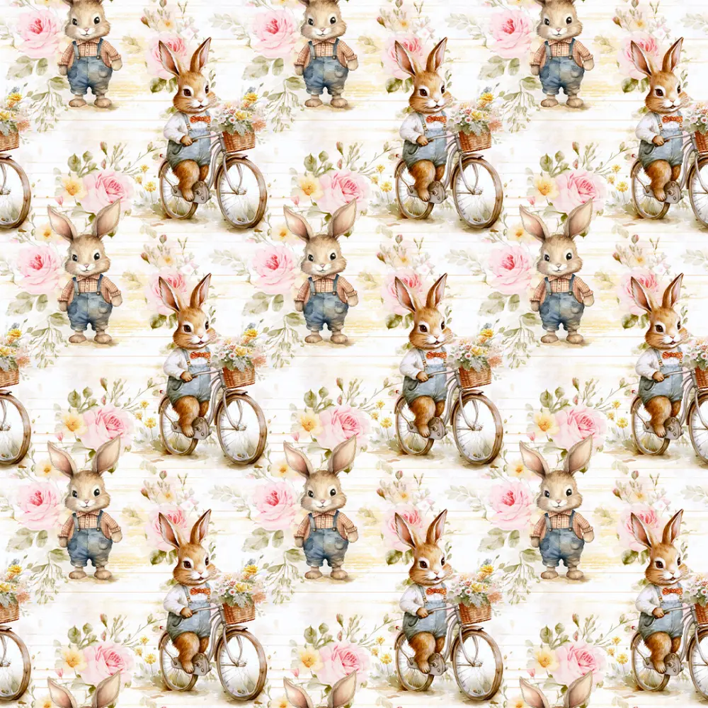 Tricoline Exclusiva Páscoa Coleção Coelhos Românticos 100% Algodão 1,50m Largura - Bicicleta