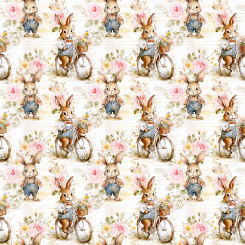 Tricoline Exclusiva Páscoa Coleção Coelhos Românticos 100% Algodão 1,50m Largura - Bicicleta