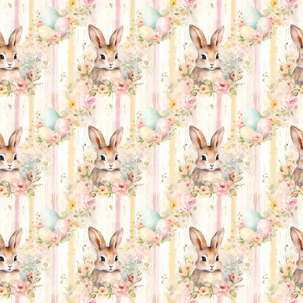 Tricoline Exclusiva Páscoa Coleção Coelhos Românticos 100% Algodão 1,50m Largura - Fundo listras