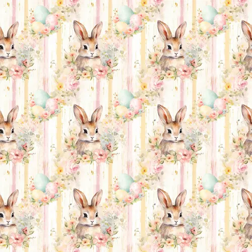 Tricoline Exclusiva Páscoa Coleção Coelhos Românticos 100% Algodão 1,50m Largura - Fundo listras