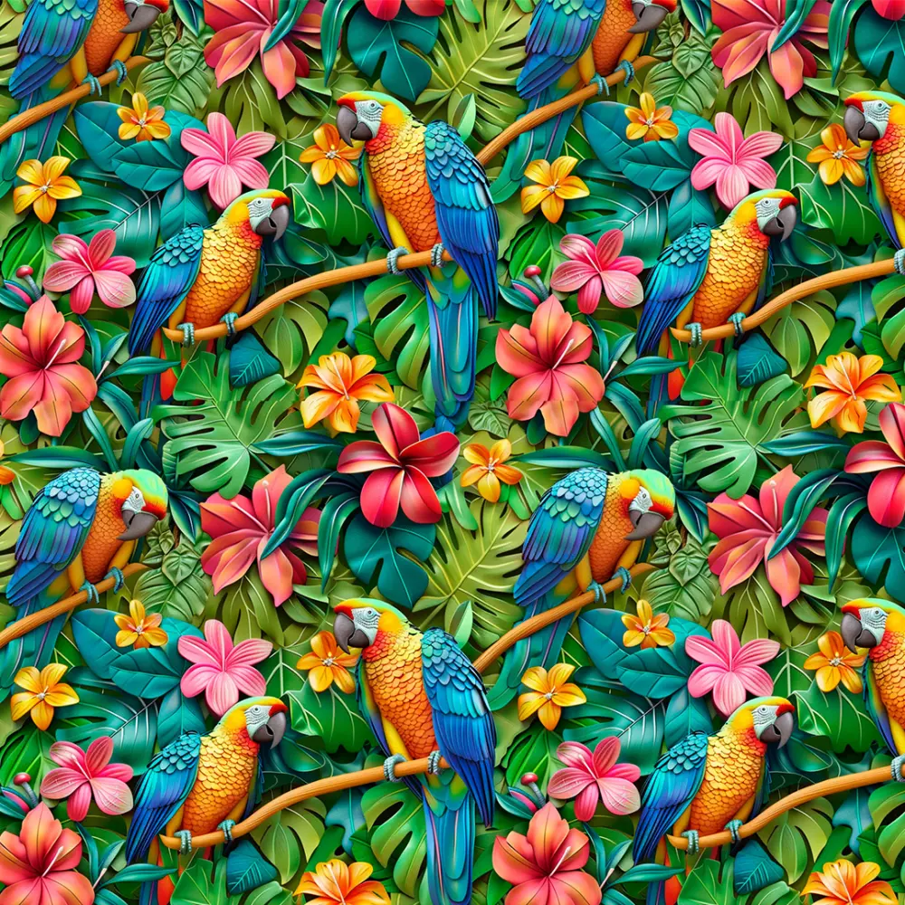 Tricoline Fabricart Digital 3D Tropical Araras 100% Algodão 1,50m Largura - Variante 1