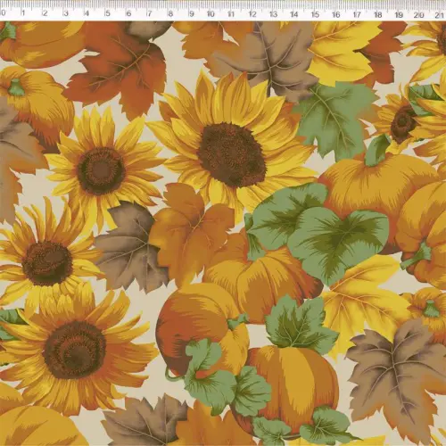 Tricoline Fernando Maluhy - Abóbora com Girassol - 100% Algodão - C01 Tricoline Fernando Maluhy - Abóbora com Girassol - 100% Algodão - C01