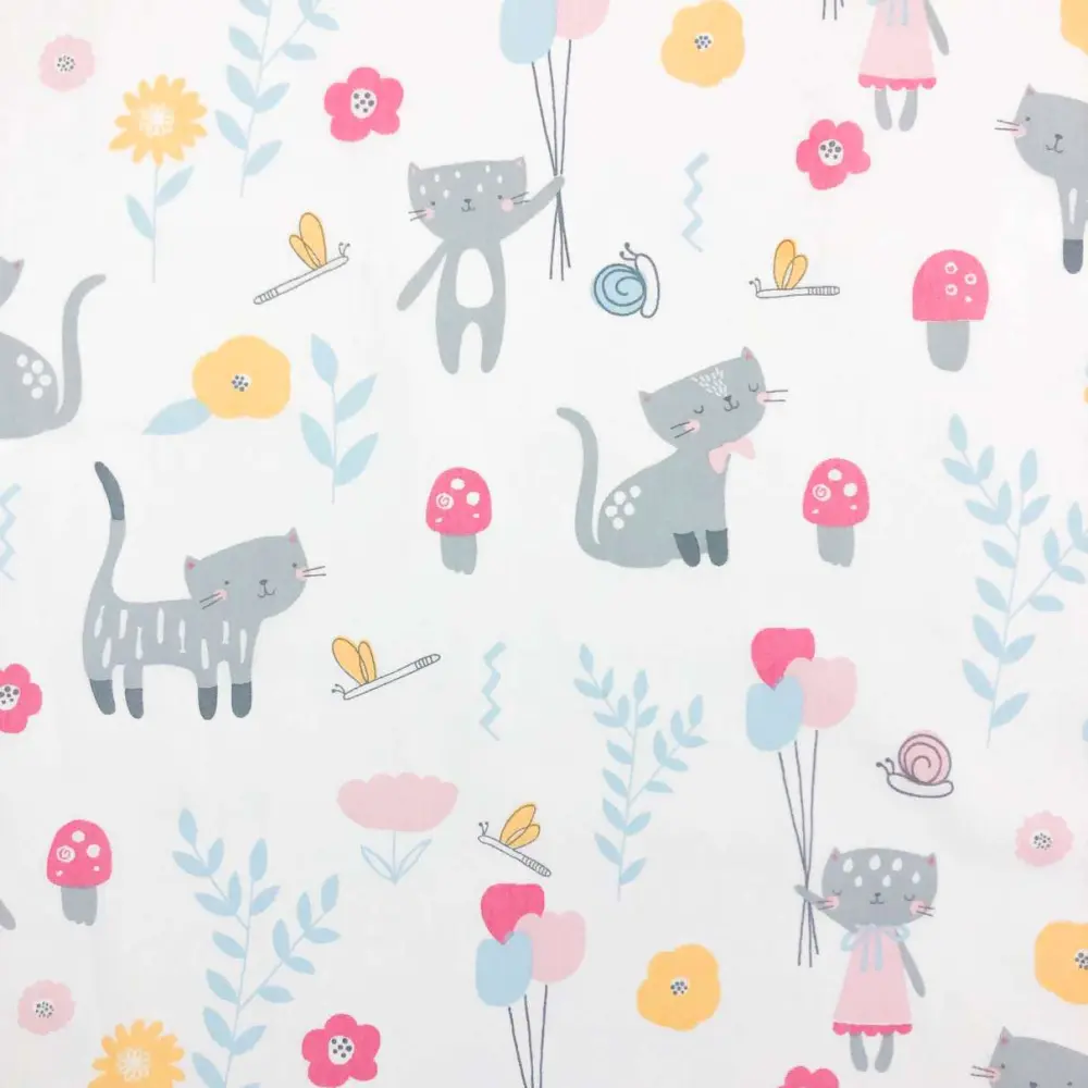 Tricoline Fernando Maluhy Gatinhos e Tulipas 100% Algodão 1,50m Largura - C01 Tricoline Fernando Maluhy Gatinhos e Tulipas 100% Algodão 1,50m Largura - C01