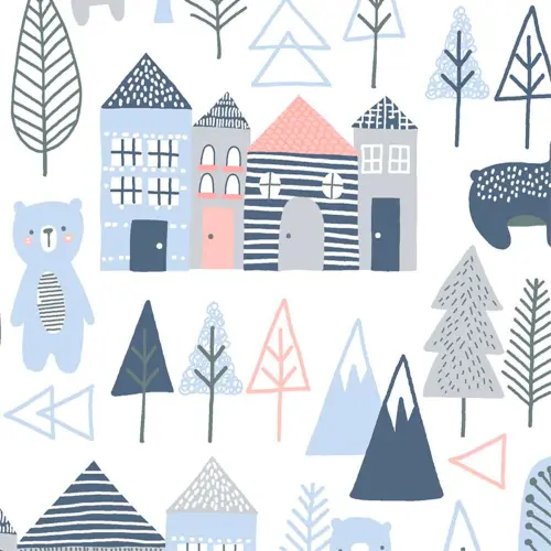 Tricoline Fernando Maluhy - Urso com Casinha - 100% Algodão - C01 Tricoline Fernando Maluhy - Urso com Casinha - 100% Algodão - C01