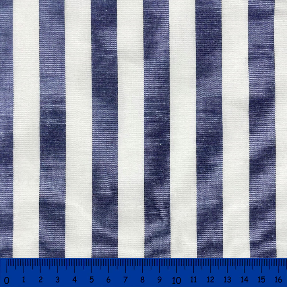 Tricoline Listras Grandes Fio Tinto 100% Algodão - Azul marinho