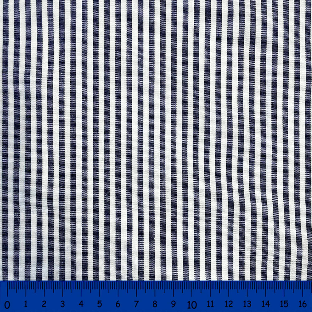 Tricoline Listras Médias Fio Tinto 100% Algodão - Azul marinho