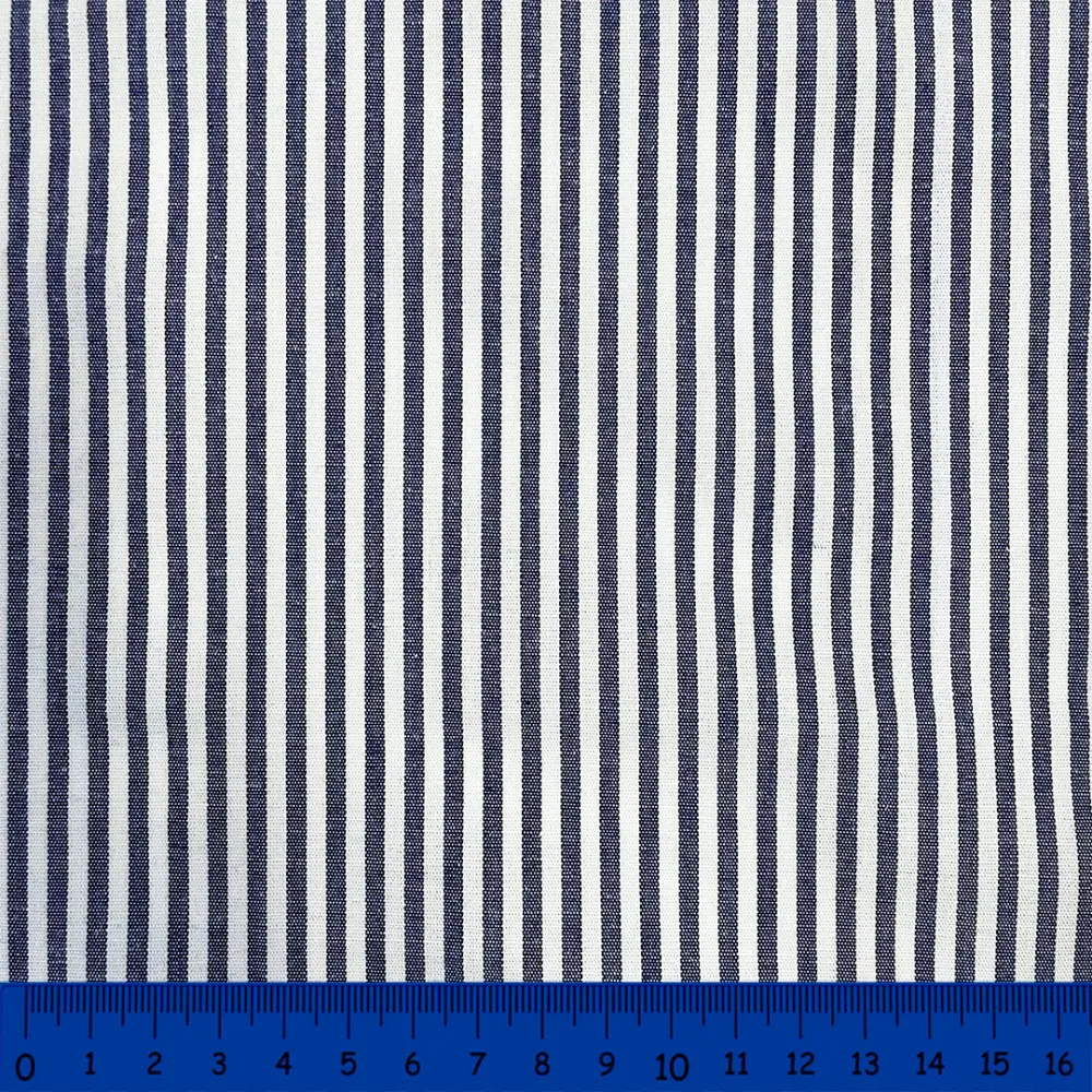 Tricoline Listras Médias Fio Tinto 100% Algodão - Azul marinho
