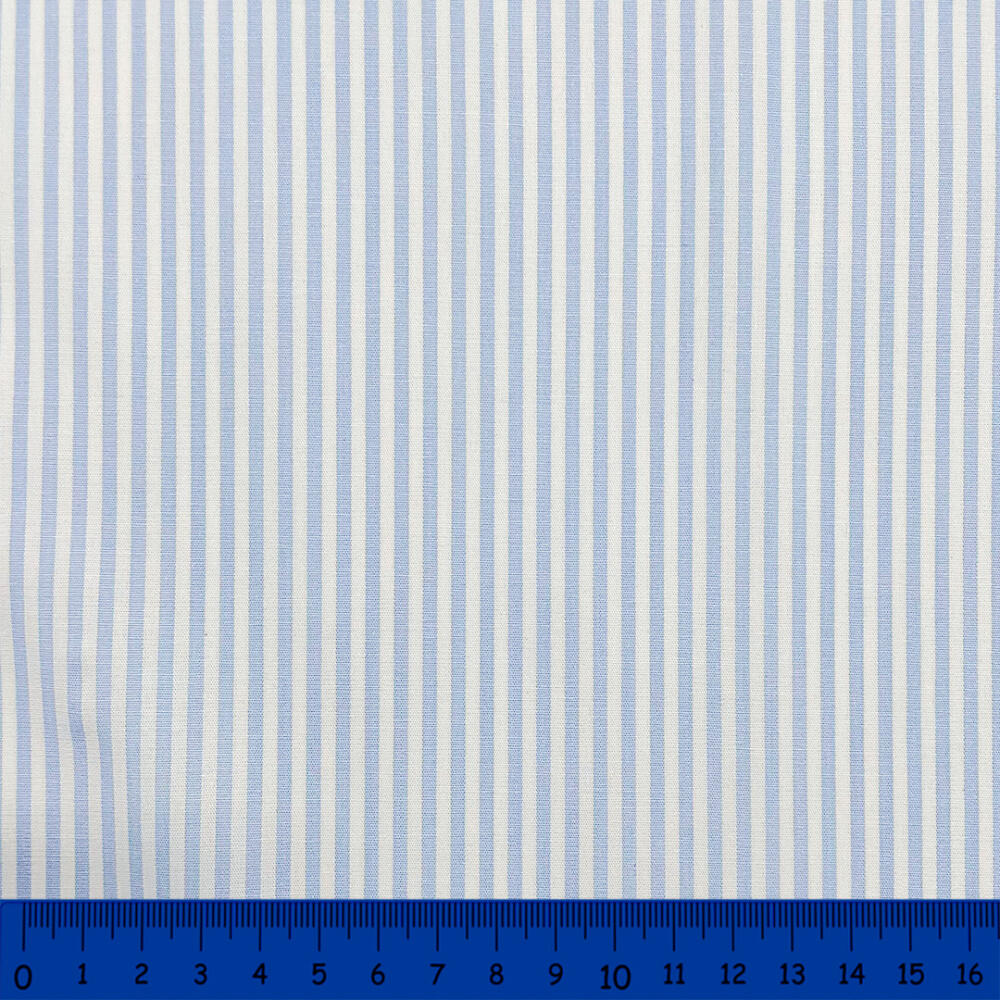 Tricoline Listras Médias Fio Tinto 100% Algodão - Azul bebê