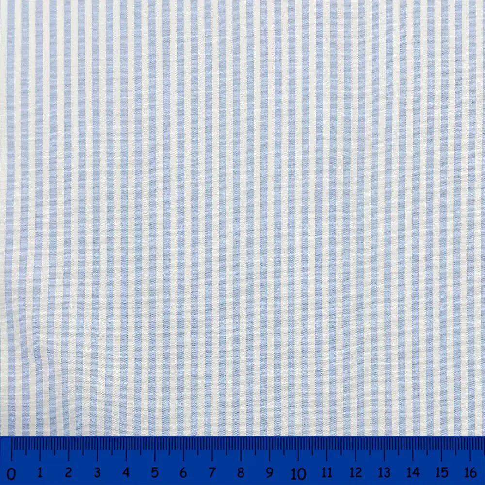 Tricoline Listras Médias Fio Tinto 100% Algodão - Azul bebê
