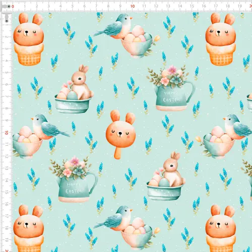 Tricoline Páscoa Coelhinho Azul Claro 100% Algodão 1,50m largura - Variante 1 Tricoline Páscoa Coelhinho Azul Claro 100% Algodão 1,50m largura - Variante 1