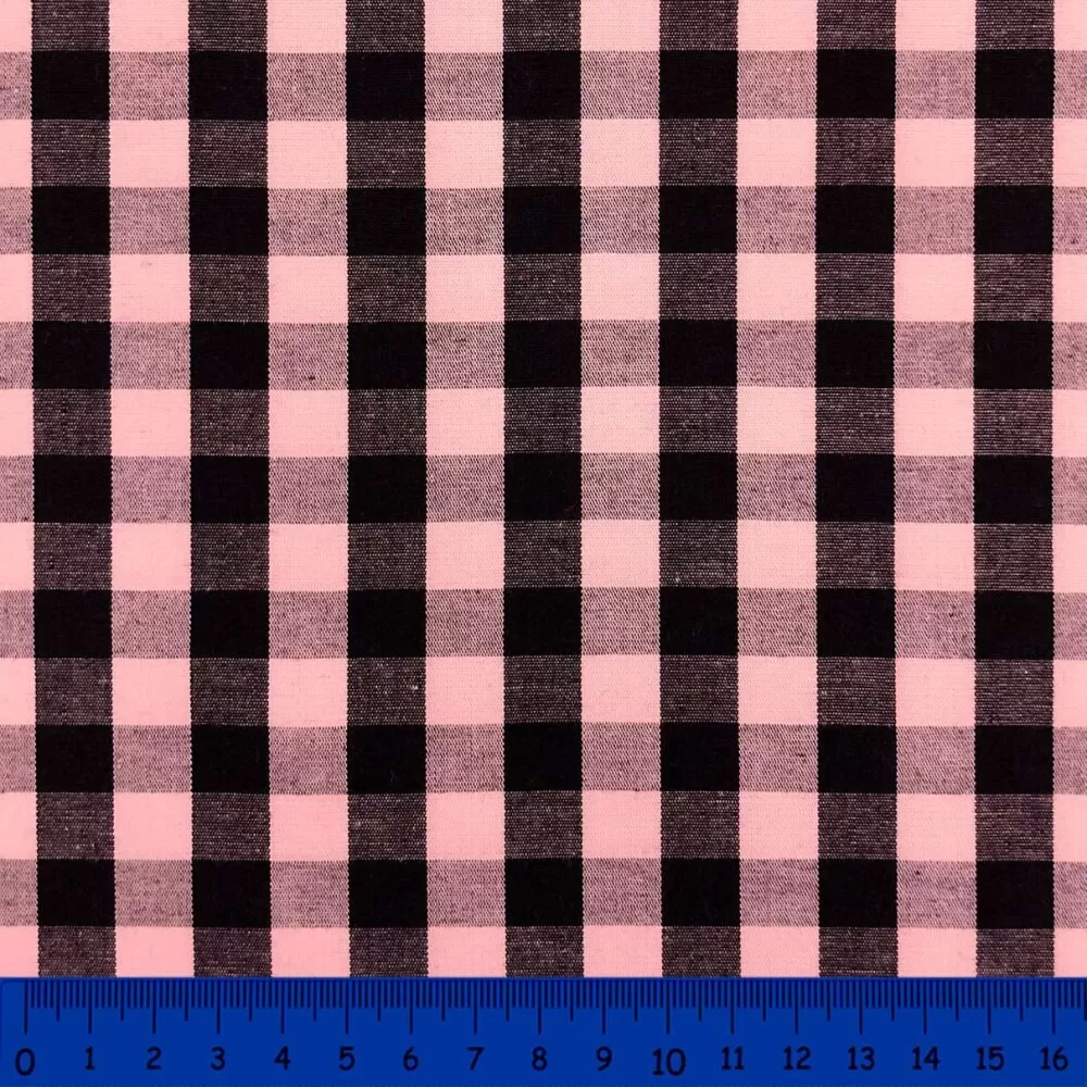 Tricoline Xadrez Fio Tinto - Extra Grande - 100% Algodão - Rosa bebe com preto Tricoline Xadrez Fio Tinto - Extra Grande - 100% Algodão - Rosa bebe com preto
