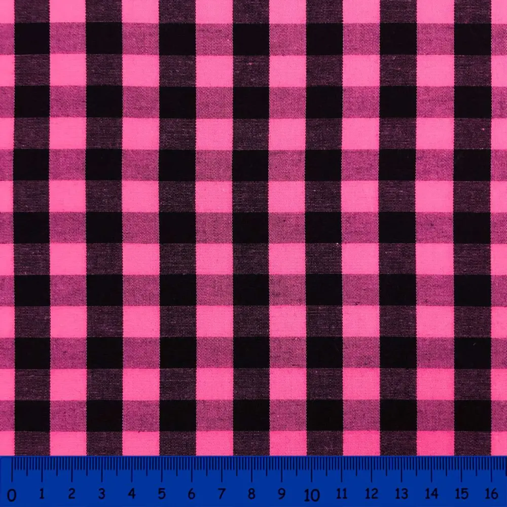 Tricoline Xadrez Fio Tinto - Extra Grande - 100% Algodão - Pink com preto
