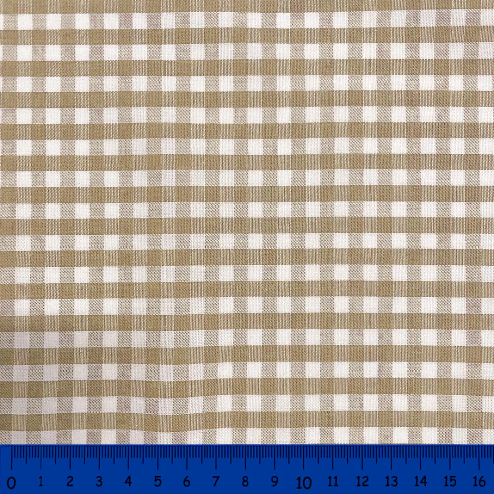 Tricoline Xadrez Fio Tinto - Grande - 100% Algodão - Bege escuro